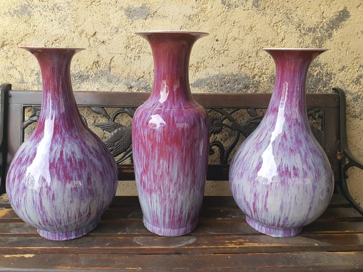  Chine Rouge Sang De Boeuf Ceramique 19e 3 Vases T/b