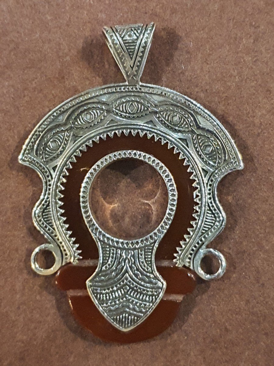 Pendentif Afghanistan Ancien Cornaline Argent Massif-photo-2