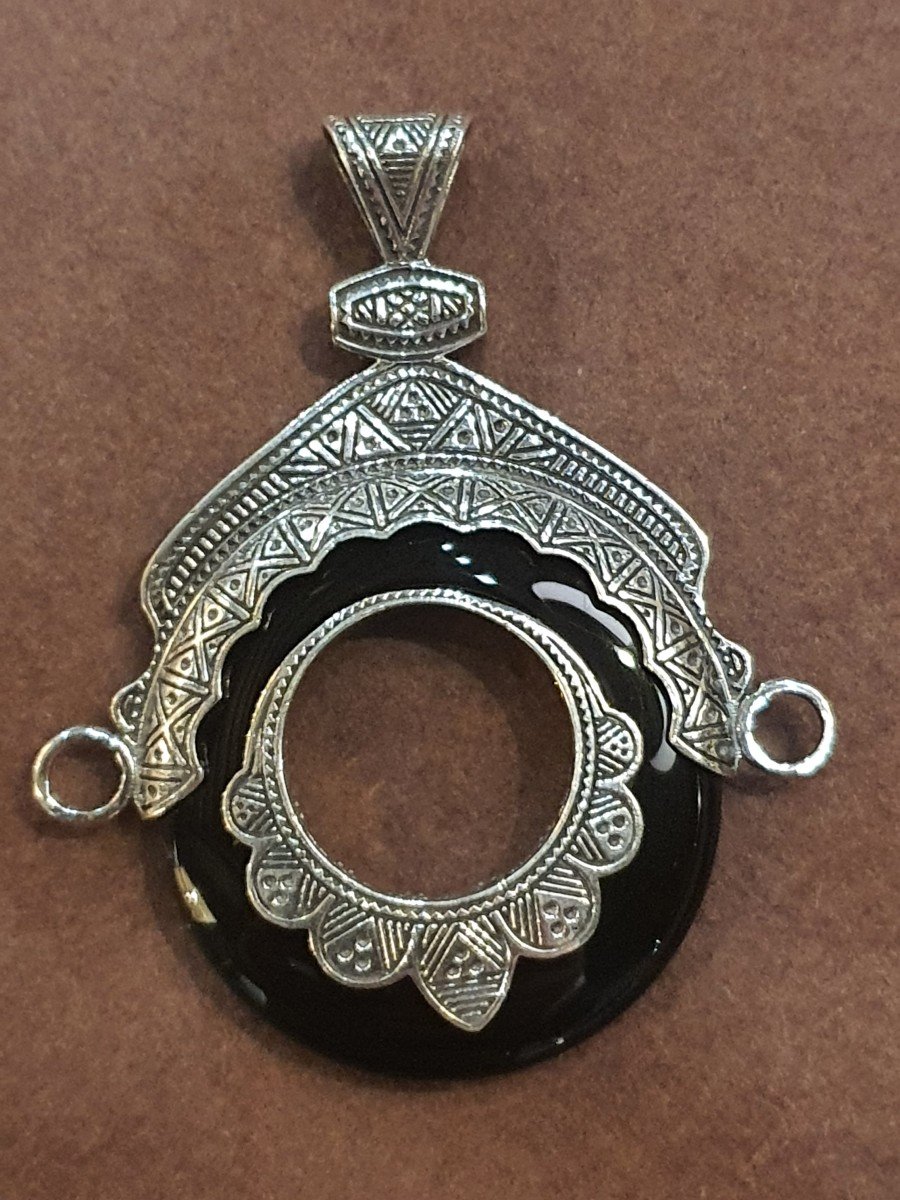 Antique Afganistan Onyx Sterling Silver Pendant