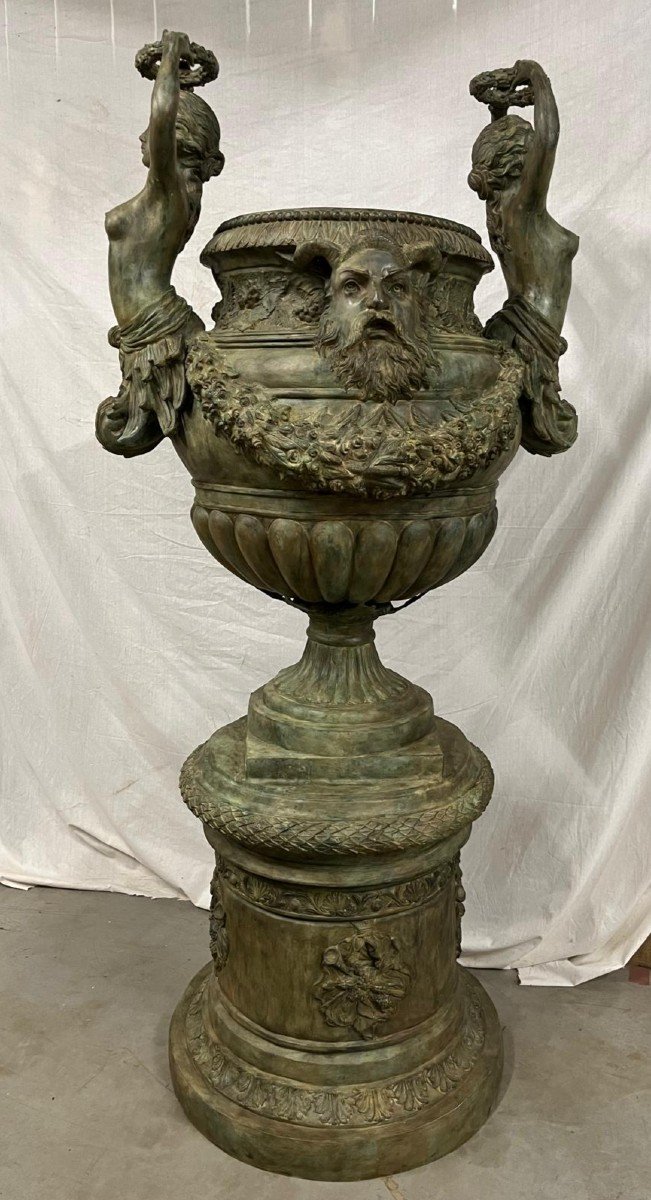 Monumental Pairs Of Bronze Carriatide Vases Rome Italy-photo-2