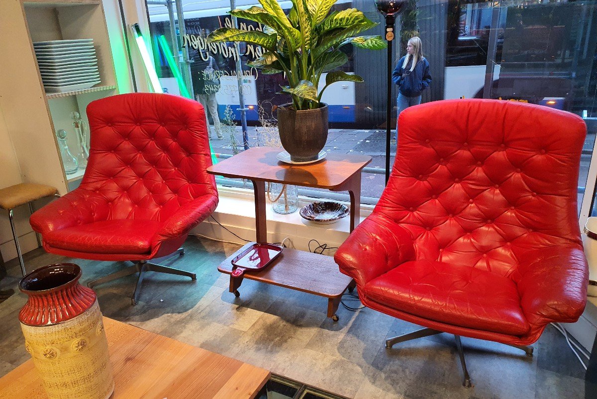 Pairs Of Red Armchairs