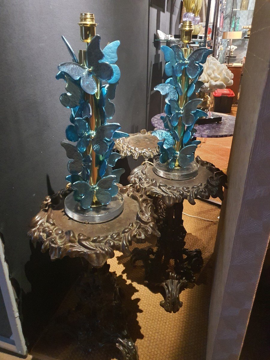 Pair Of Murano Lamps Signed Italy-photo-2