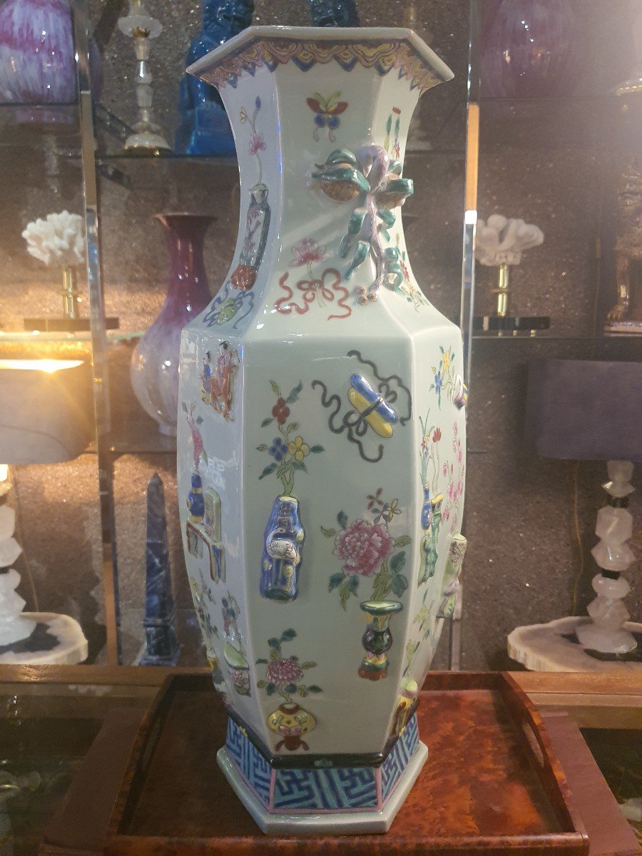 Vase Chine Octogonale Polychrome