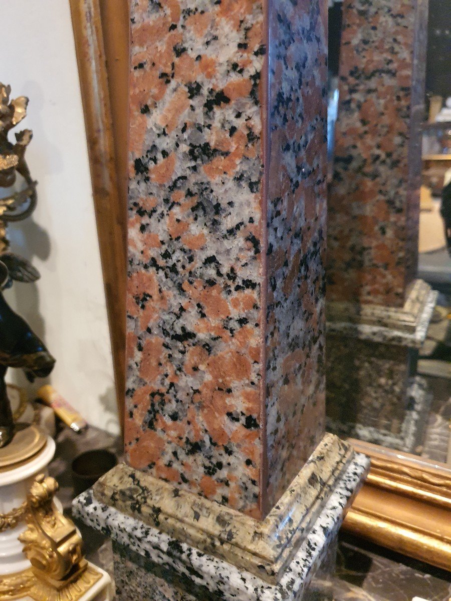 Pair Of Red/grey Marble Obelisks-photo-4