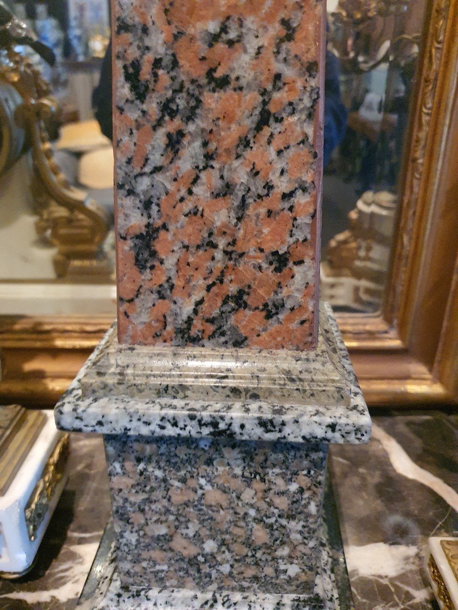 Pair Of Red/grey Marble Obelisks-photo-2