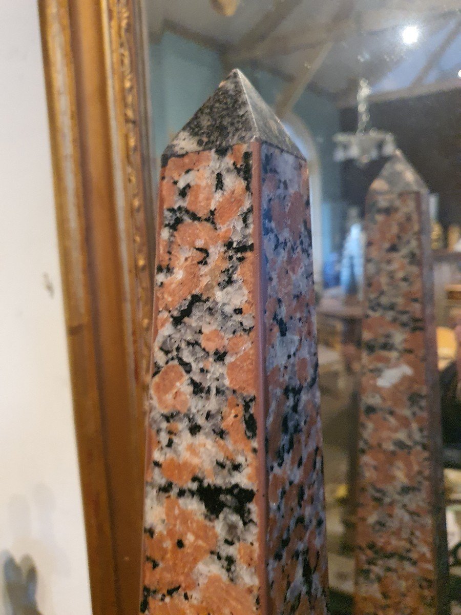 Pair Of Red/grey Marble Obelisks-photo-3