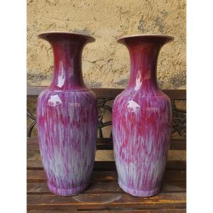 Chine Rouge Sang De Boeuf Ceramique 19e Paires De Vases Tulipes