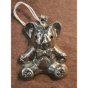 Pendentif Ourson Argent Rubelite