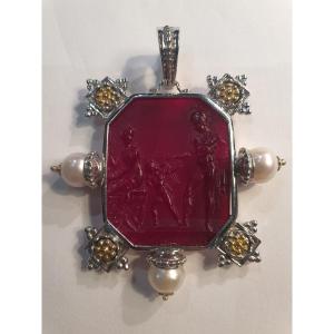 Pendentif Rennaissance Style Argent Massif "ange Guerrier"