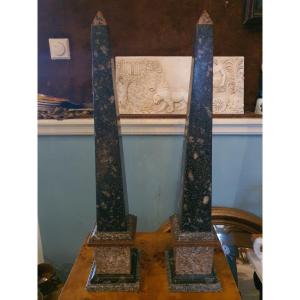 Pair Of Empire Style Marble Obliques In Black/beige