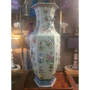 Polychrome Octagonal Chinese Vase