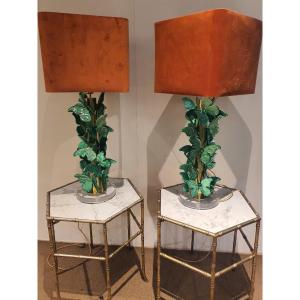 Pair Of Exotic Green Lamps