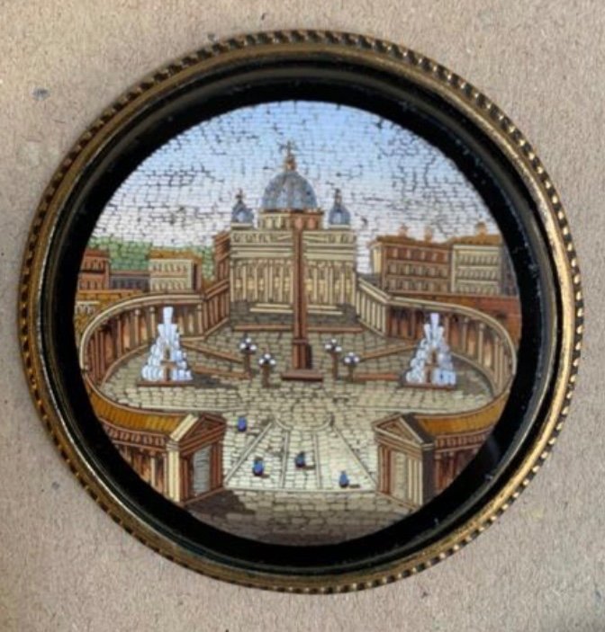 Micro Mosaic, St Peter's Basilica In Rome, 19th Century-photo-3