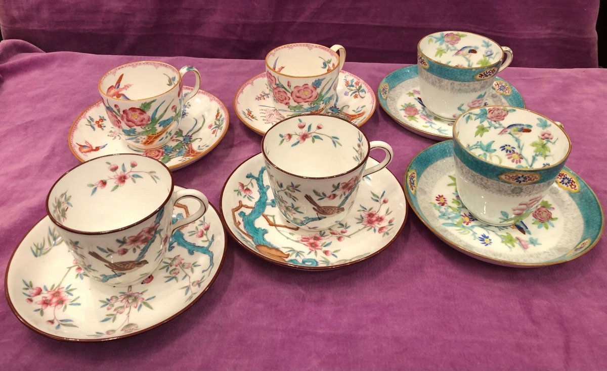 Series Of 6 Coffee Cups, Minton Porcelain, 19th Century 