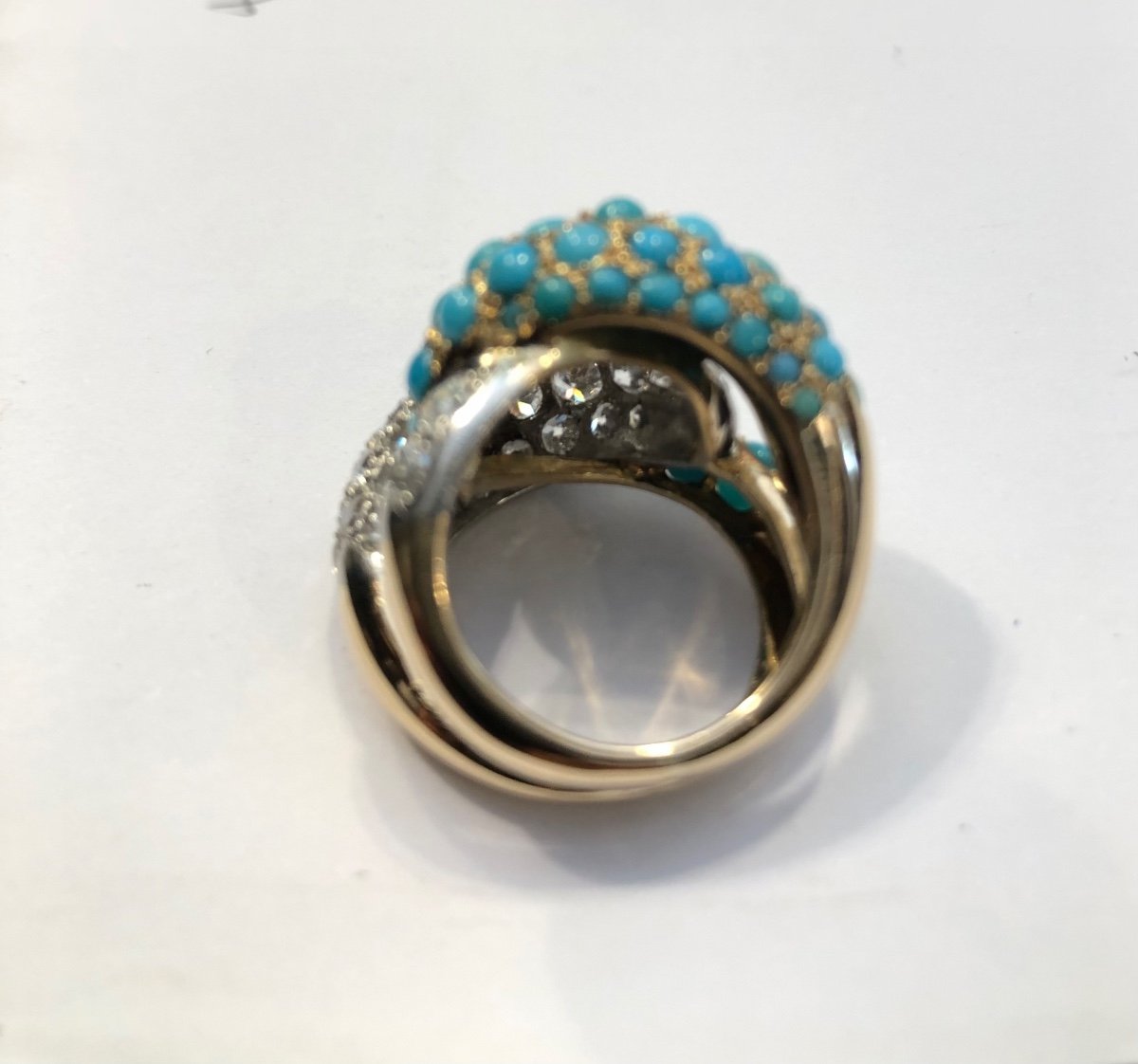 Yellow Gold Diamond And Turquoise Ring Circa 1960-photo-4