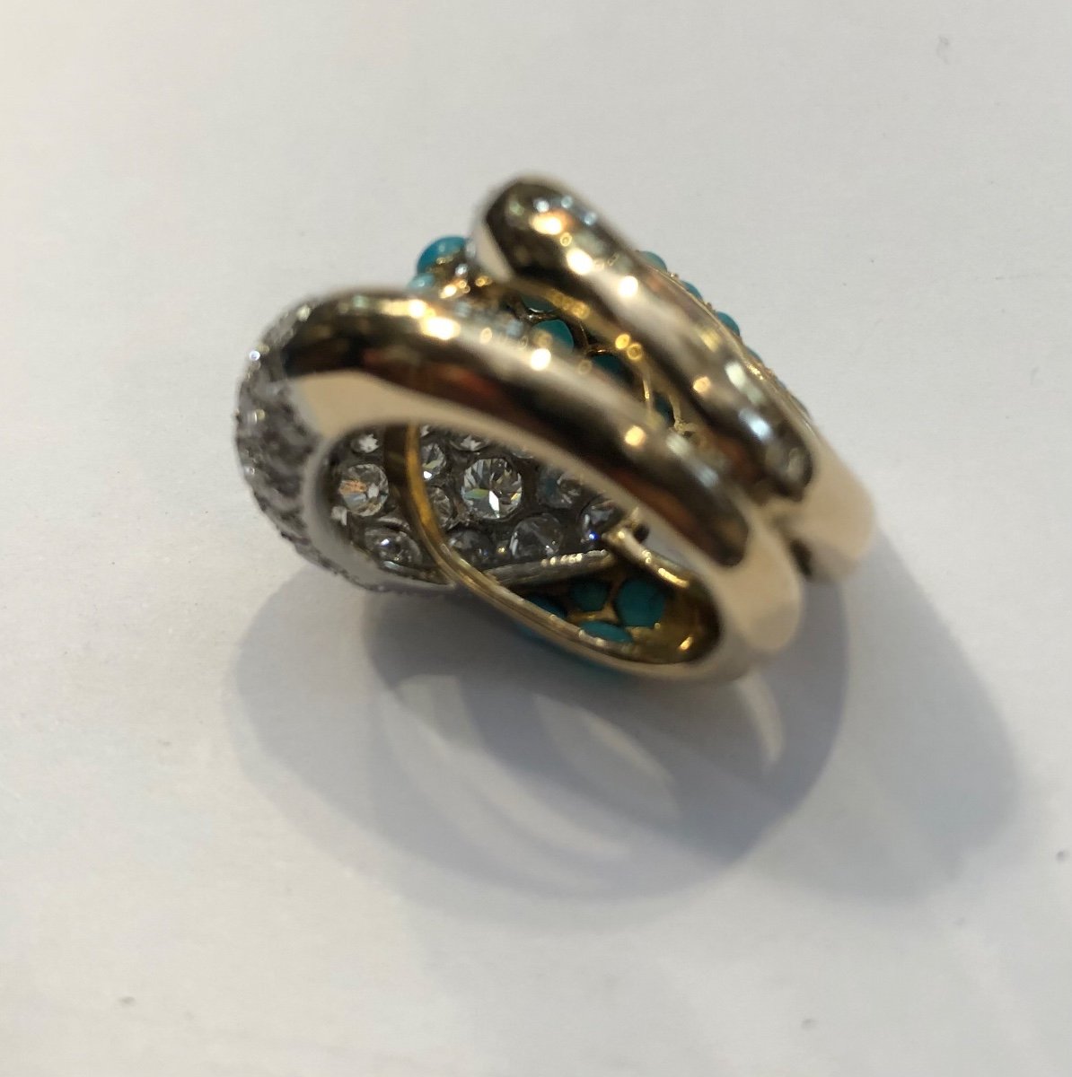 Yellow Gold Diamond And Turquoise Ring Circa 1960-photo-1