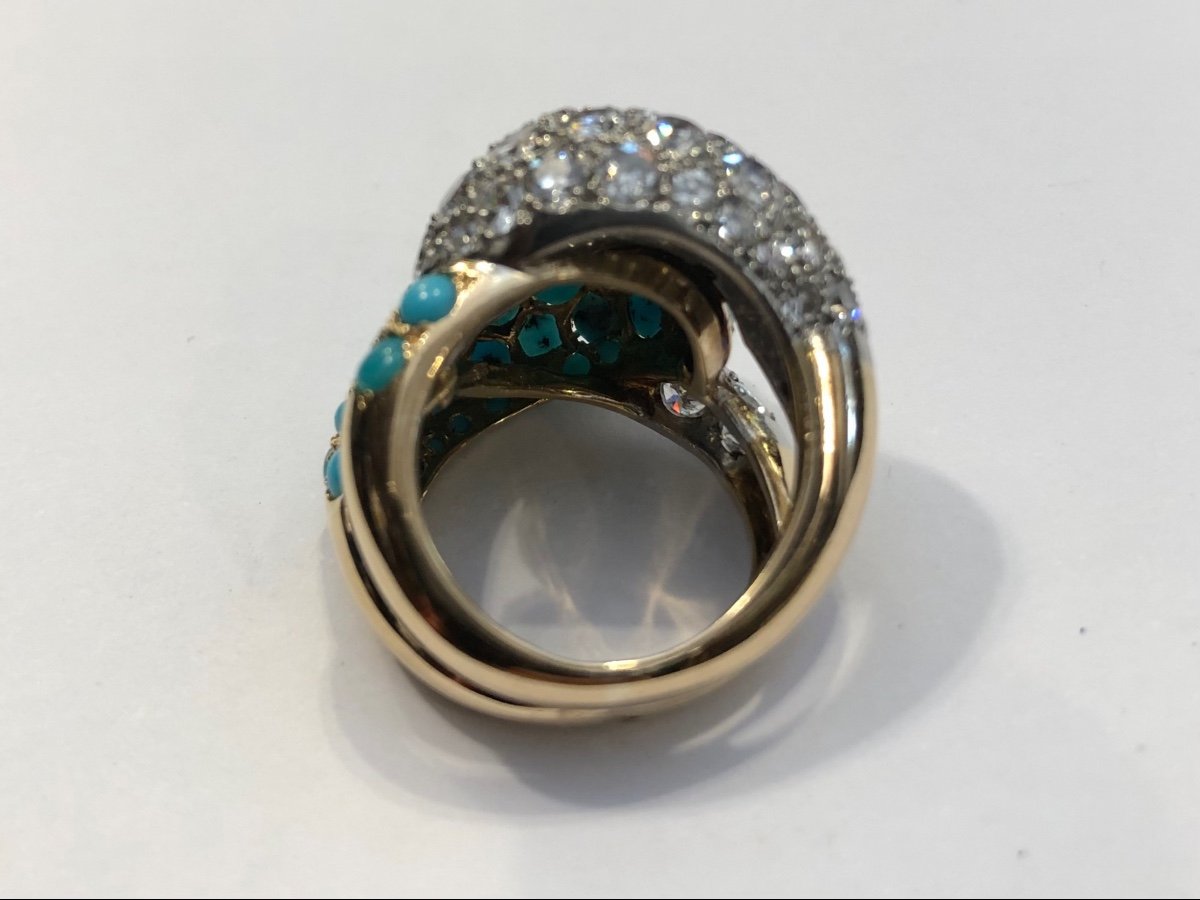 Yellow Gold Diamond And Turquoise Ring Circa 1960-photo-3
