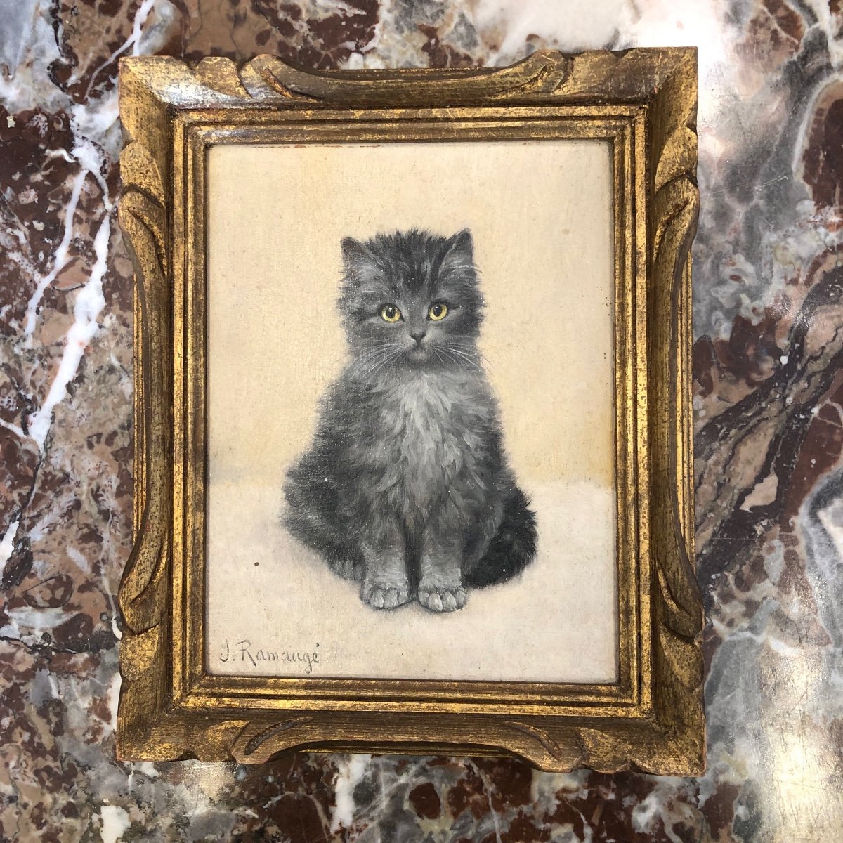 Tableau,huile Sur Toile,chaton,xx ème Siècle -photo-2