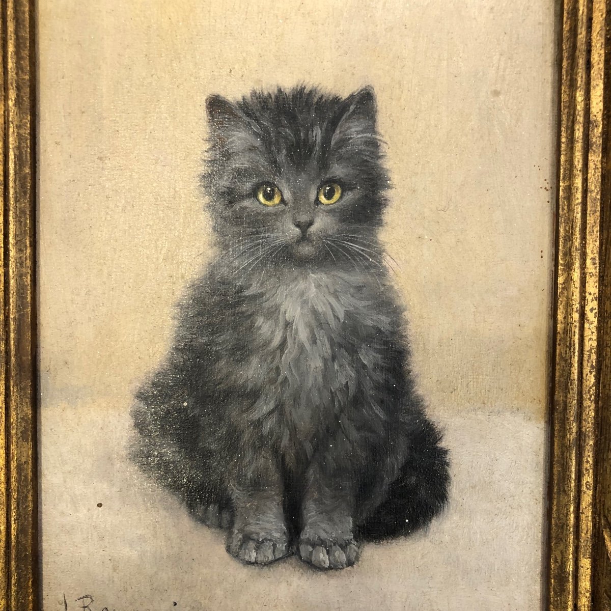 Tableau,huile Sur Toile,chaton,xx ème Siècle -photo-3