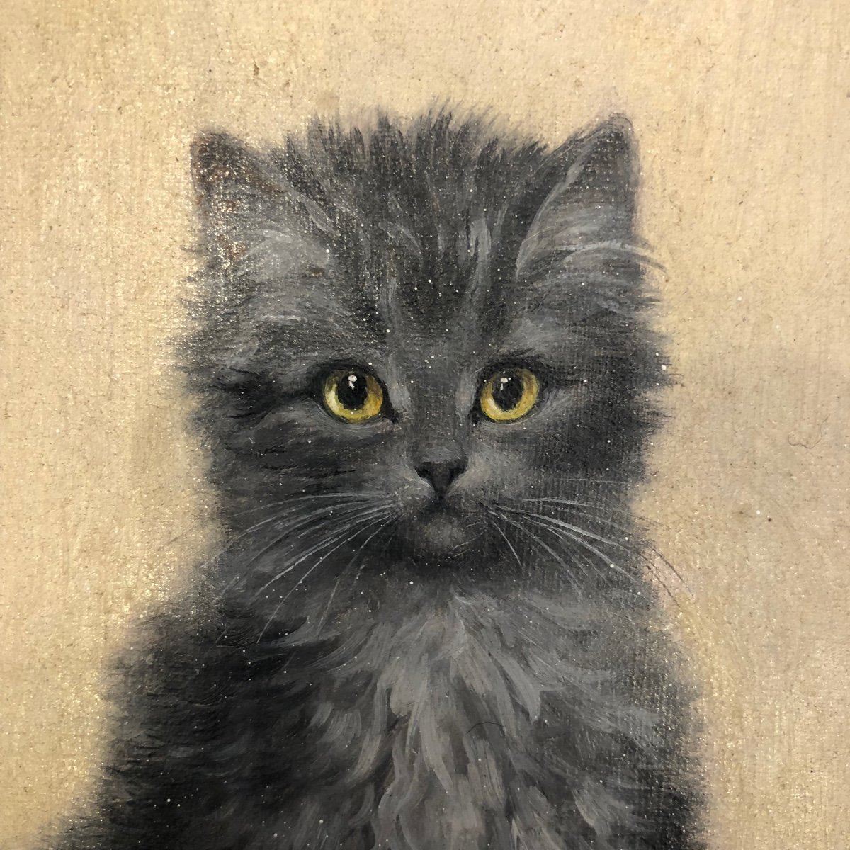 Tableau,huile Sur Toile,chaton,xx ème Siècle -photo-4