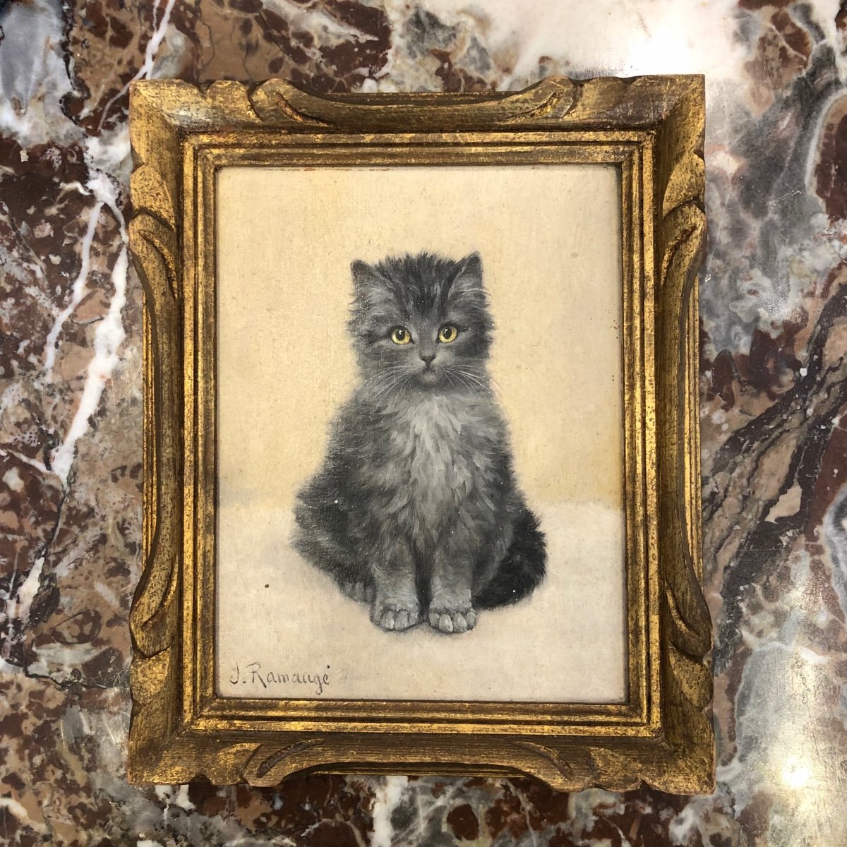 Tableau,huile Sur Toile,chaton,xx ème Siècle 