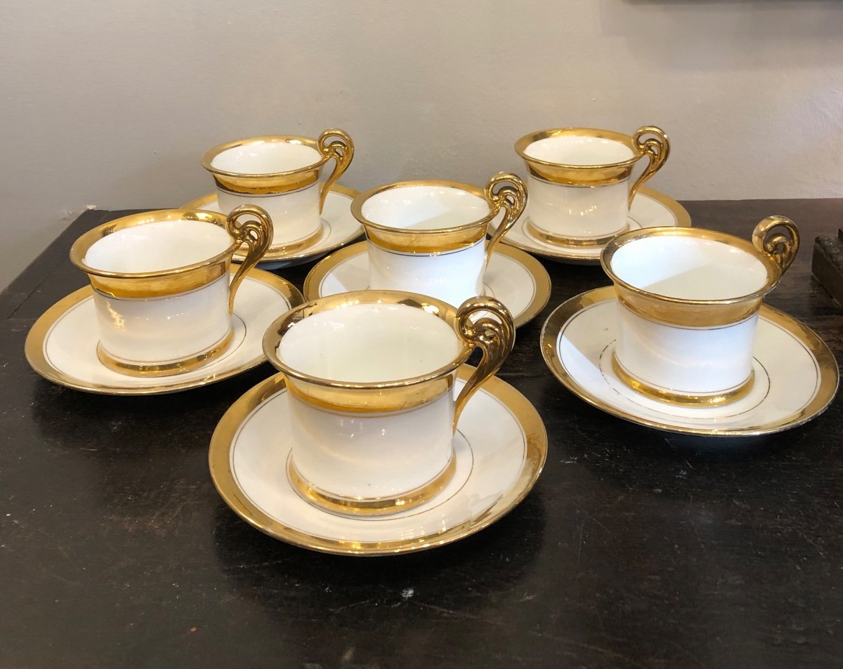 Série de 6 Tasses à Chocolat en Porcelaine,XIXème Siècle 