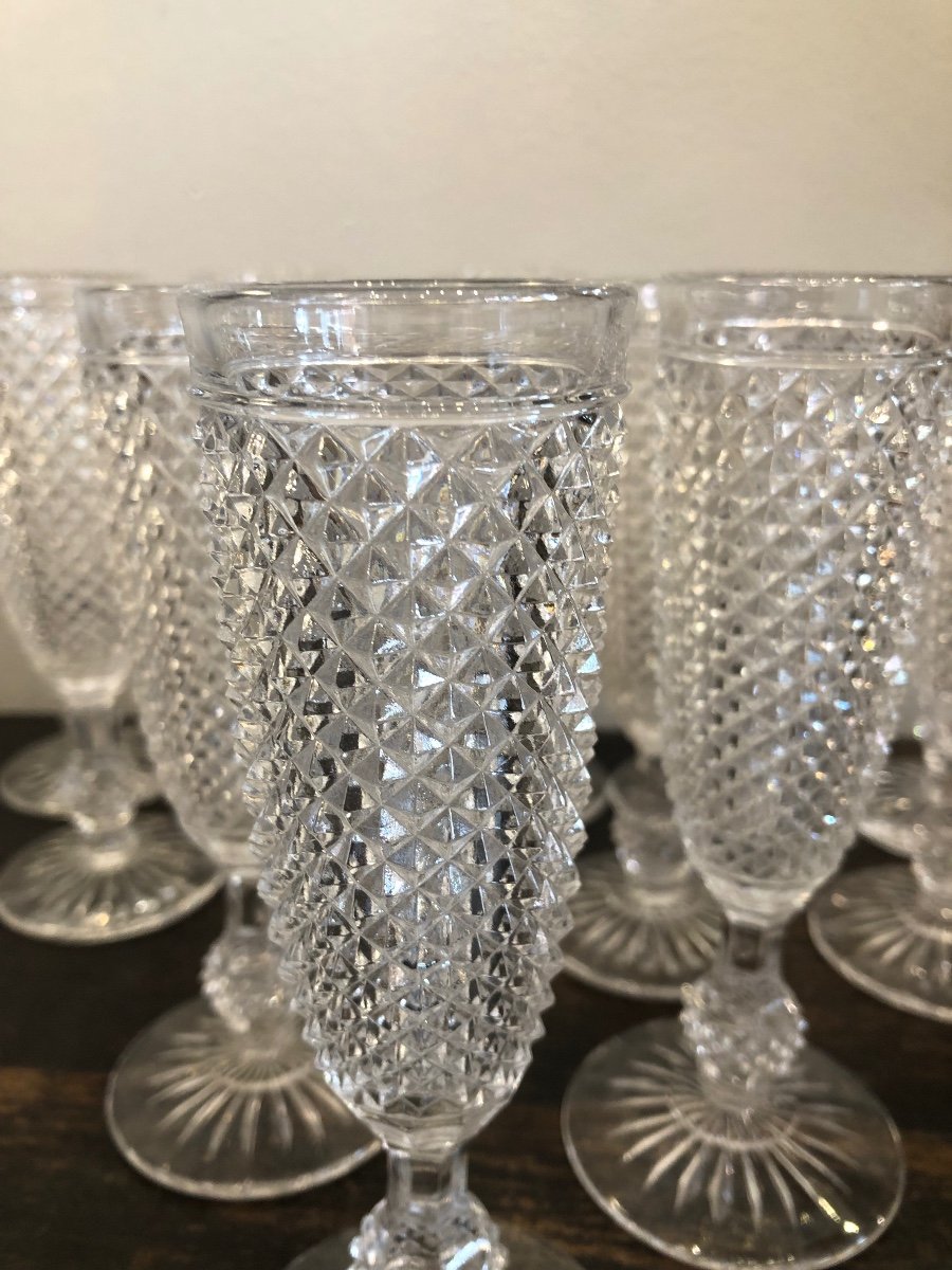 Set Of 12 Crystal Champagne Flutes, Baccarat Le Creusot, 19th Century -photo-2