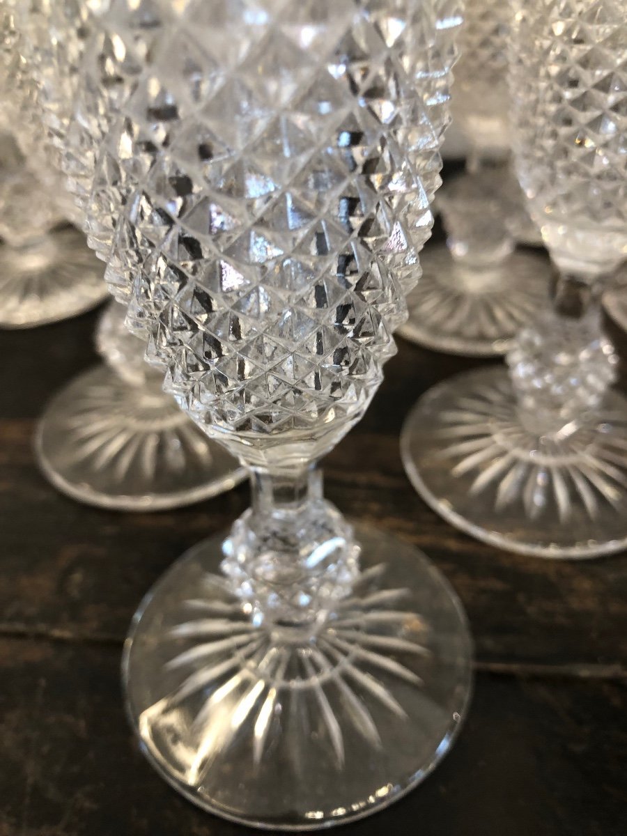 Set Of 12 Crystal Champagne Flutes, Baccarat Le Creusot, 19th Century -photo-3