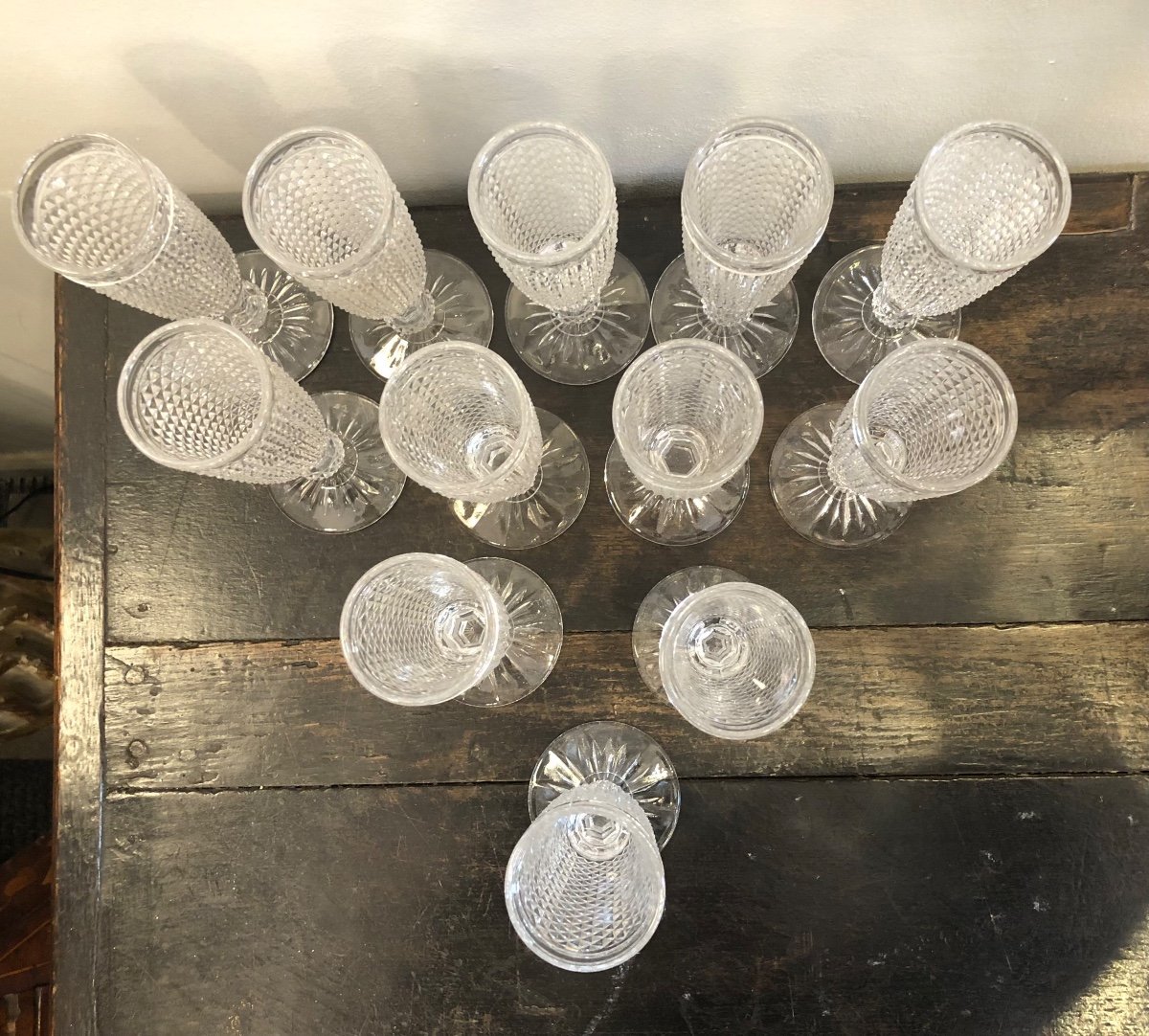 Set Of 12 Crystal Champagne Flutes, Baccarat Le Creusot, 19th Century -photo-1