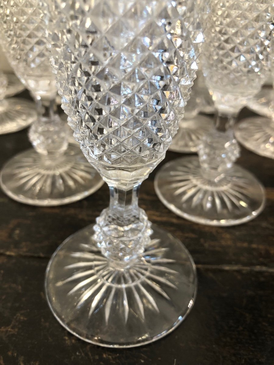 Set Of 12 Crystal Champagne Flutes, Baccarat Le Creusot, 19th Century -photo-5