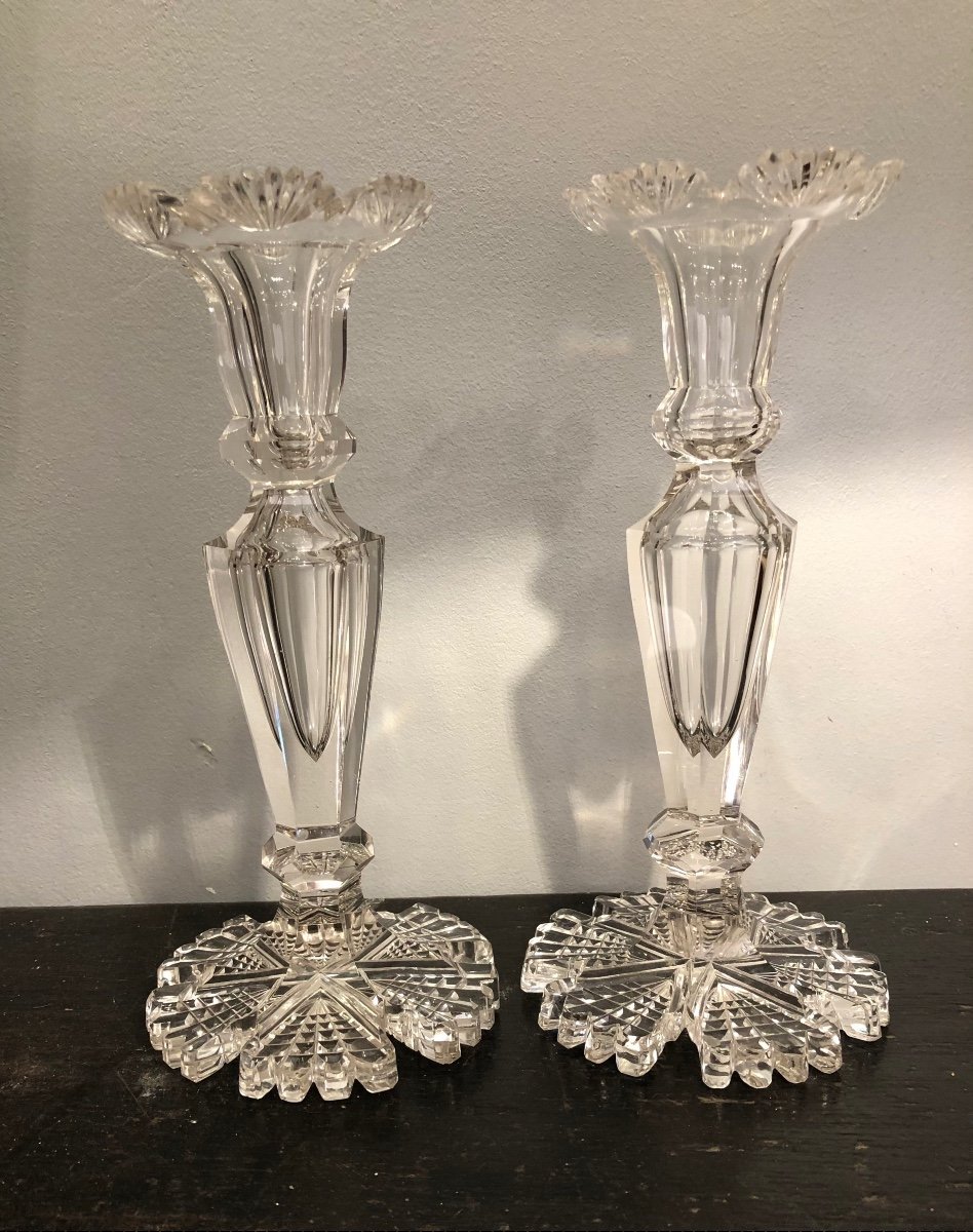 Pair Of Cut Crystal Candlesticks, Late 19th Century -photo-2