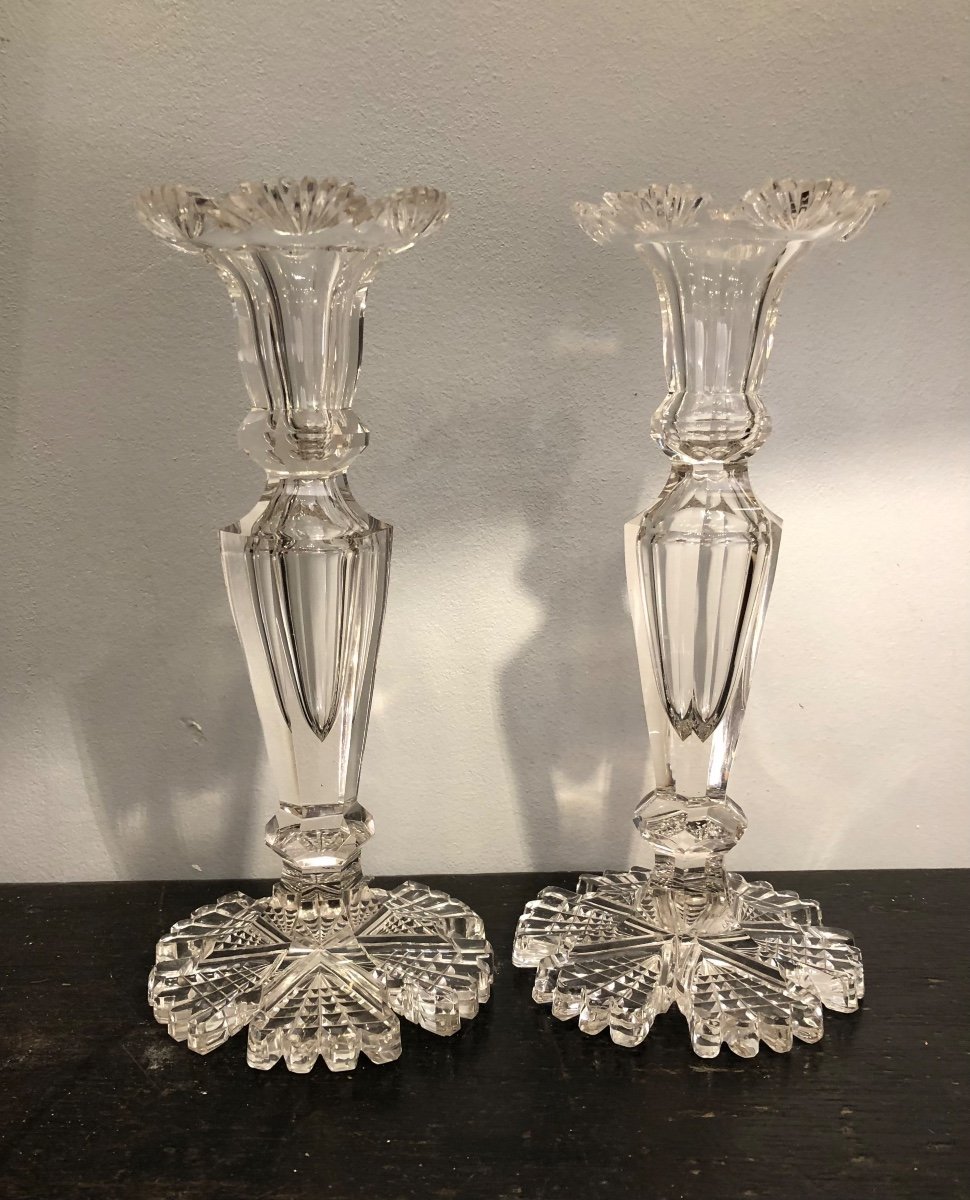 Pair Of Cut Crystal Candlesticks, Late 19th Century 