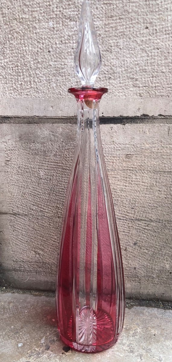 Carafe en Cristal Taillé doublé Rouge,XXème Siècle -photo-2