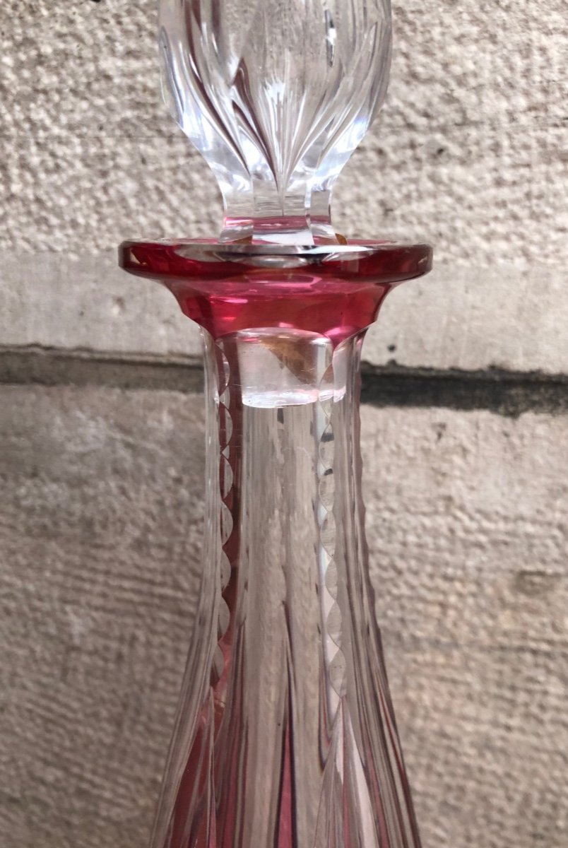 Carafe en Cristal Taillé doublé Rouge,XXème Siècle -photo-3