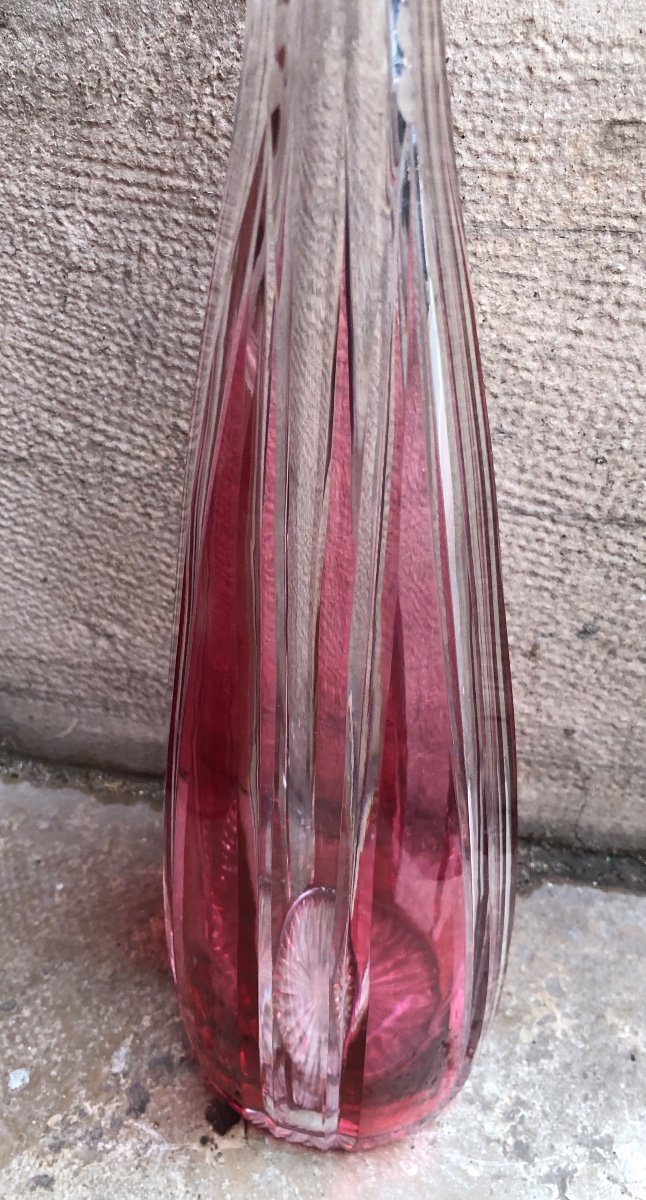 Carafe en Cristal Taillé doublé Rouge,XXème Siècle -photo-1