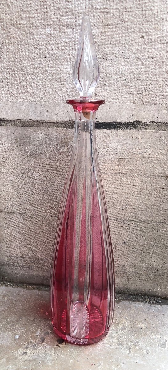 Carafe en Cristal Taillé doublé Rouge,XXème Siècle 