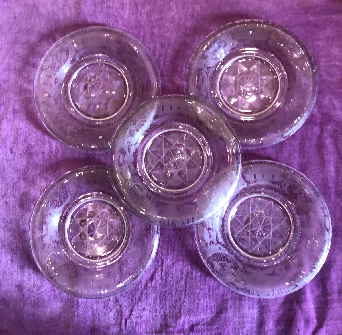 5 Plates In Cut And Engraved Crystal, 19th Century -photo-8