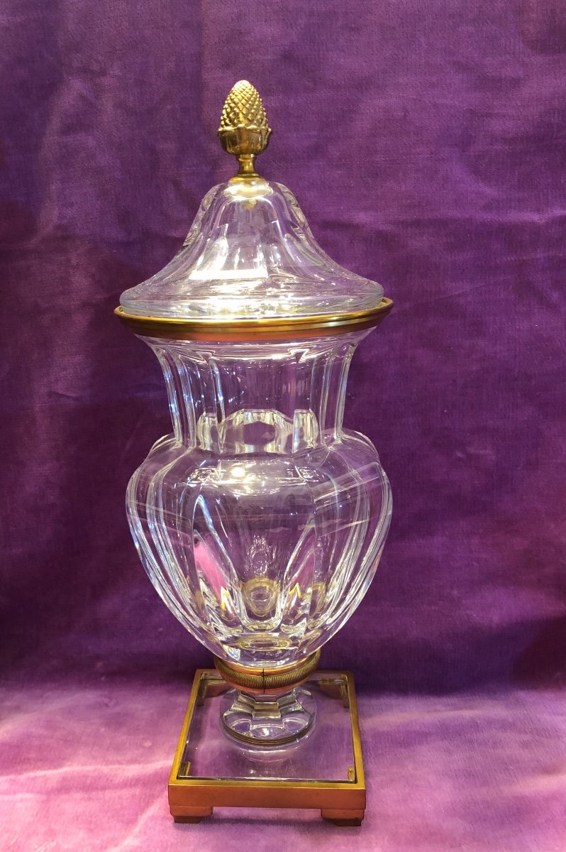 Vase Couvert en Cristal Baccarat,monté Bronze Doré,xx ème Siècle 