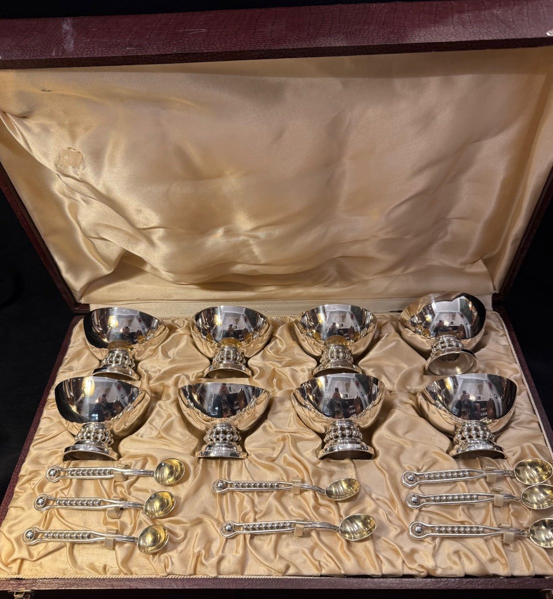 Ice Cream Service, Silver Metal, Mid-20th Century 