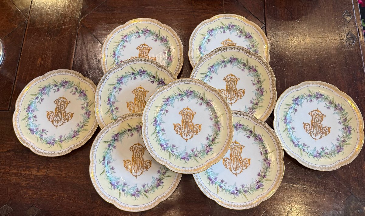 Série de 9 Assiettes en Porcelaine du Berry,Hache Pépin Lehalleur XIXeme Siècle -photo-2