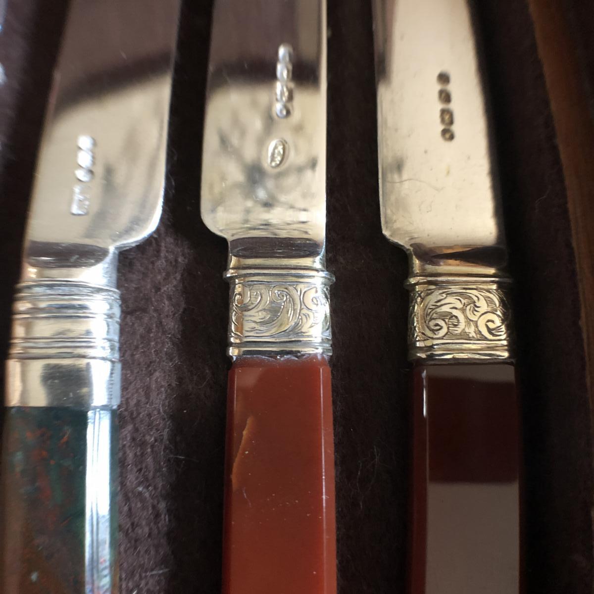 Box Cutlery, Silver, Agate, Nineteenth Century-photo-5