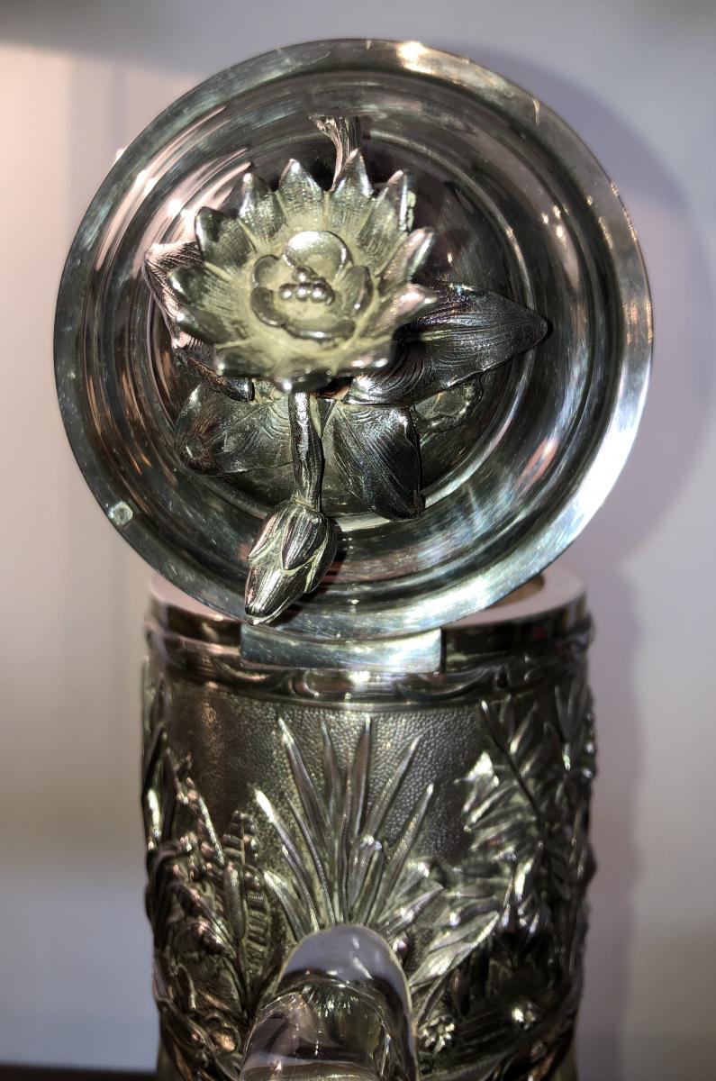 Crystal Carafe And Silver, Art Nouveau, 20th Century-photo-1