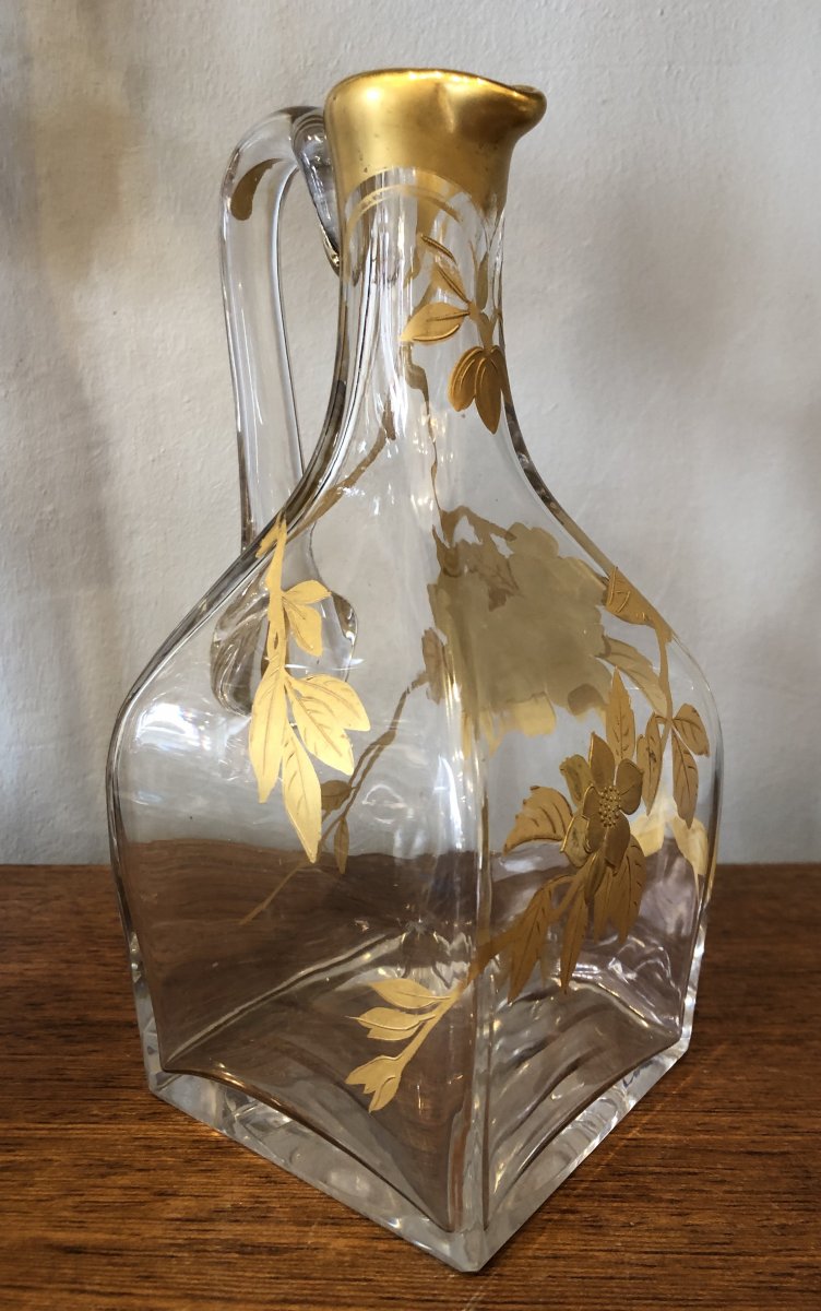 Carafe, Golden Gold Crystal Jug, Circa 1900-photo-4