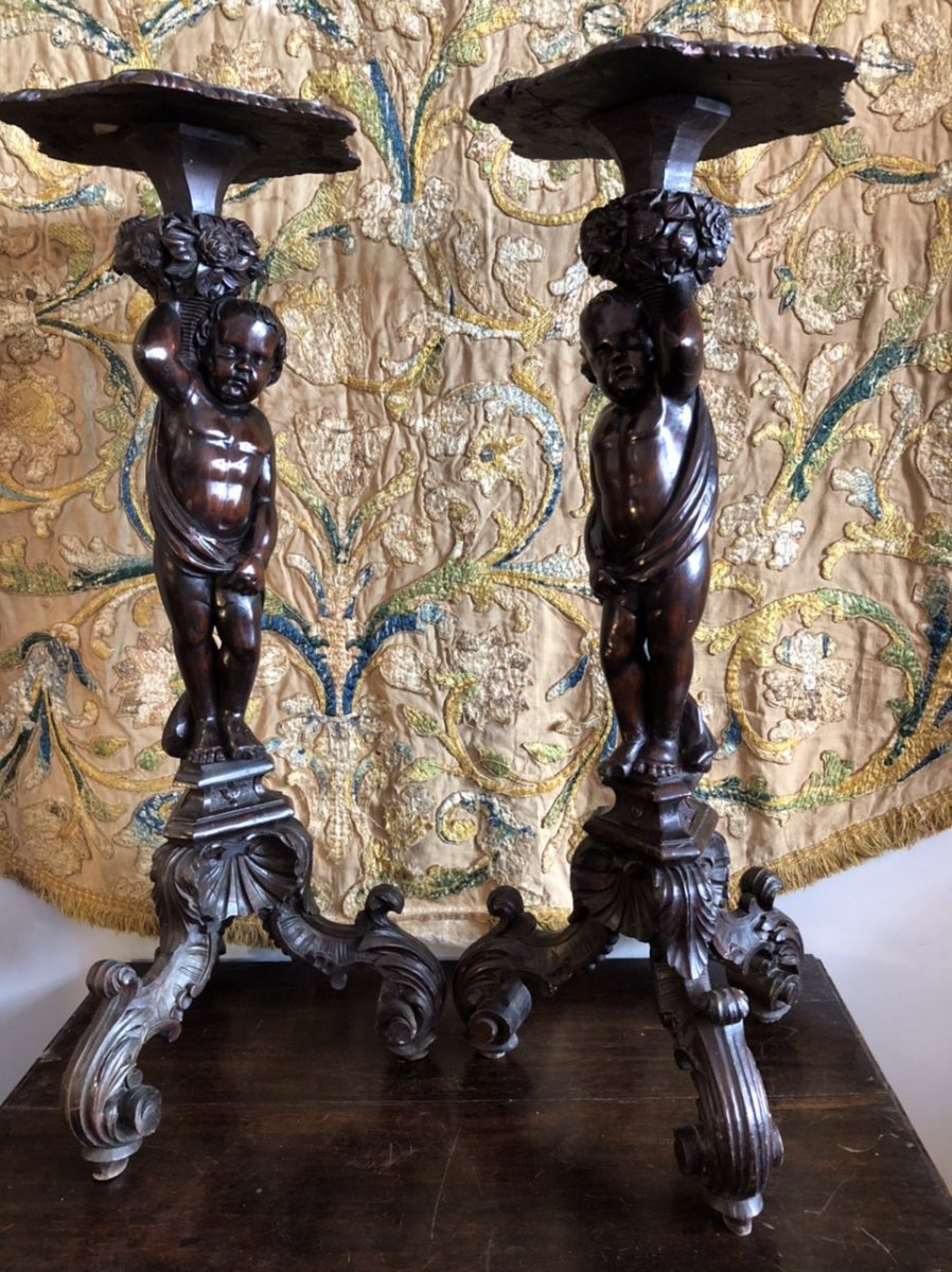 Pair Of Saddles In Carved Putti Wood, XIXth Century-photo-2