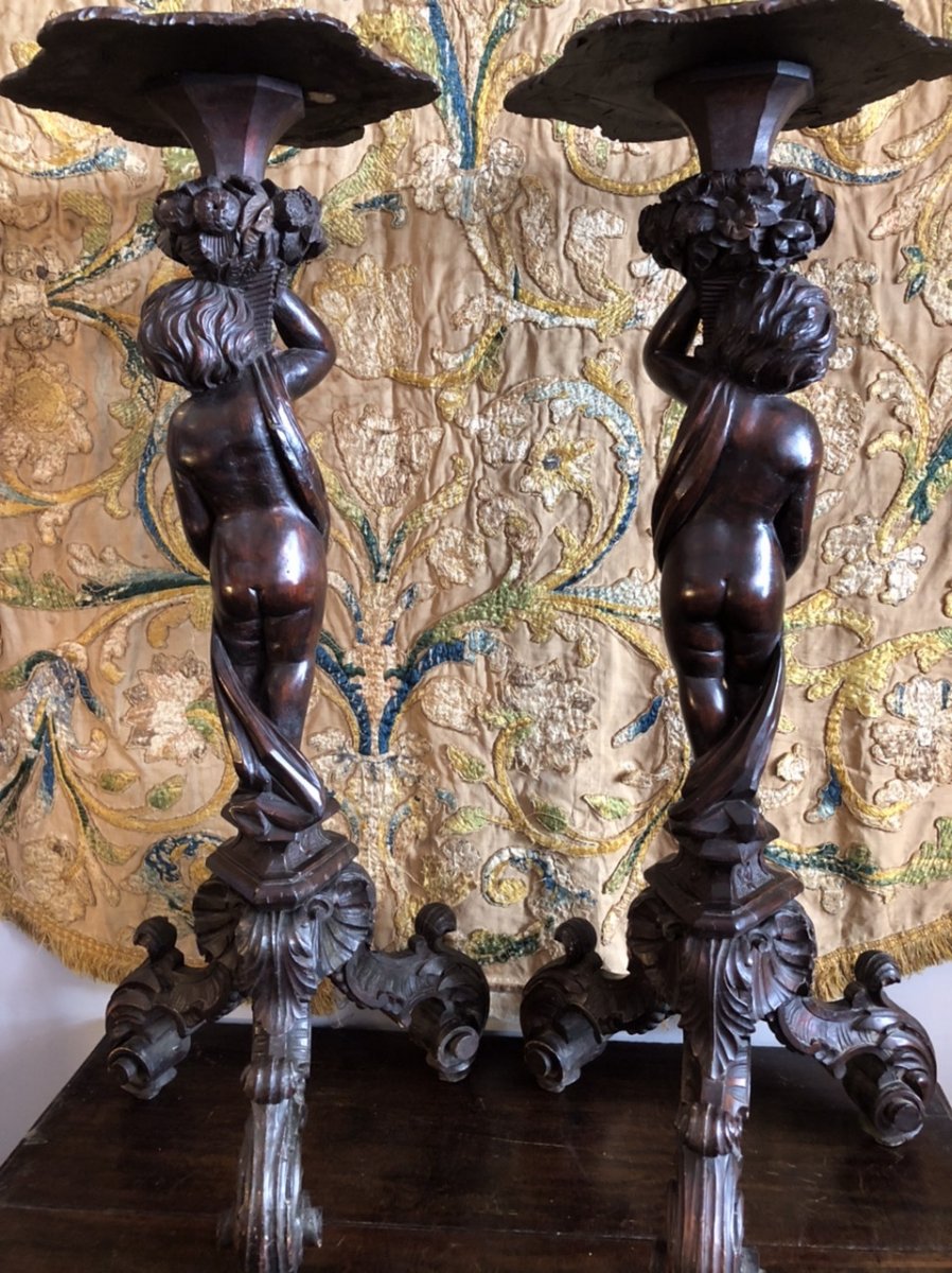 Pair Of Saddles In Carved Putti Wood, XIXth Century-photo-6