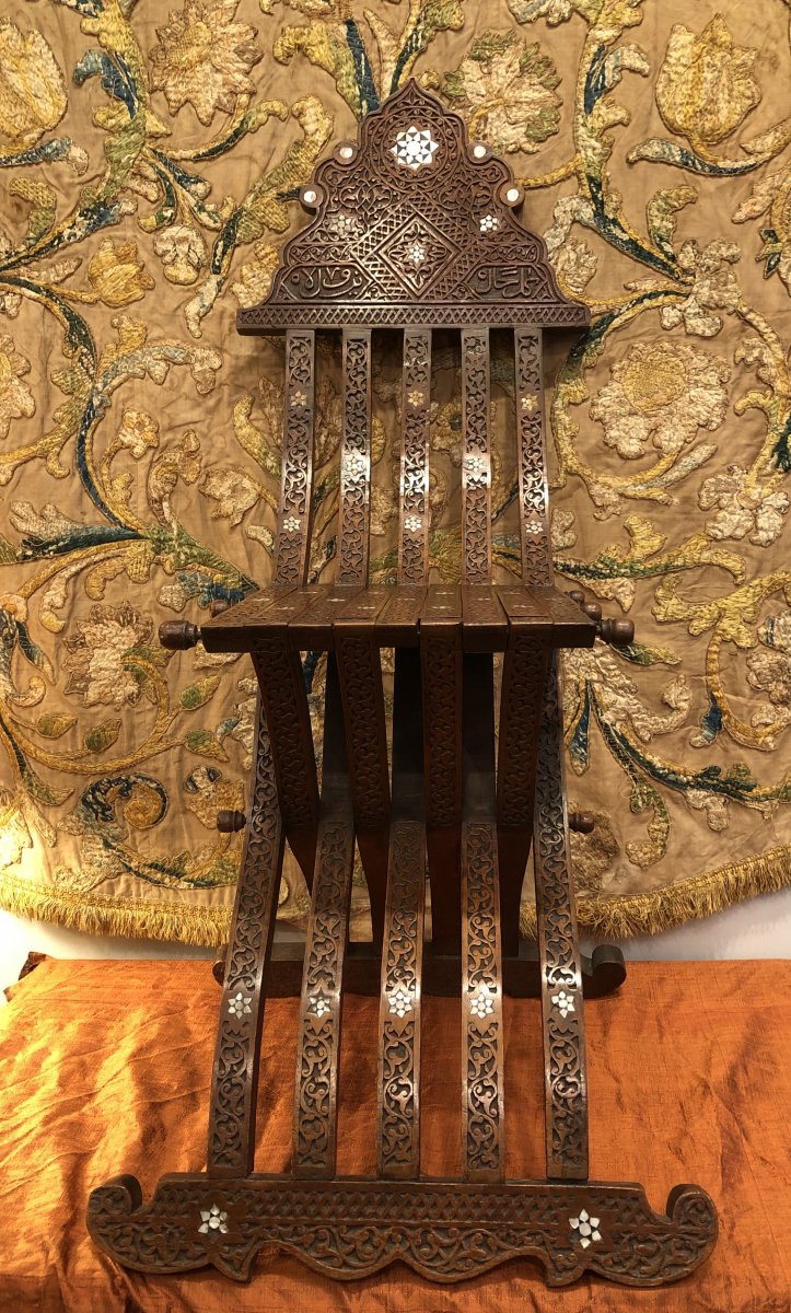Folding Chair In Carved Wood, Syria, XIXth Century