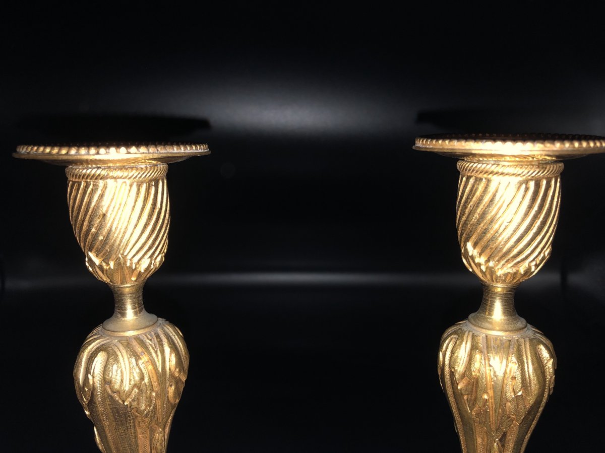 Pair Of Gilt Bronze Candlesticks, XIXth Century-photo-5