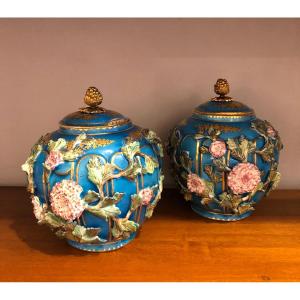 Pair Of Covered Pots, Porcelain, Early 19th Century 
