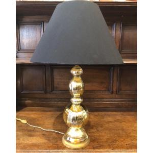 Grande Lampe en Verre Eglomisé Doré,milieu du XX ème Siècle 