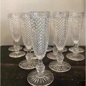 Set Of 12 Crystal Champagne Flutes, Baccarat Le Creusot, 19th Century 